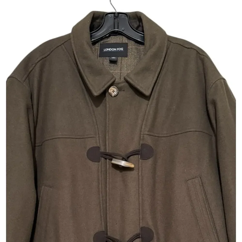 London Fog Mens Wool Blend Toggle Coat XXL Olive Green Duffle Classic Chore
